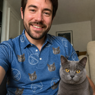 Selfie with the pet whose face is printed all over this Men's Tabby Tinkles Custom Cat Face Polo Shirt