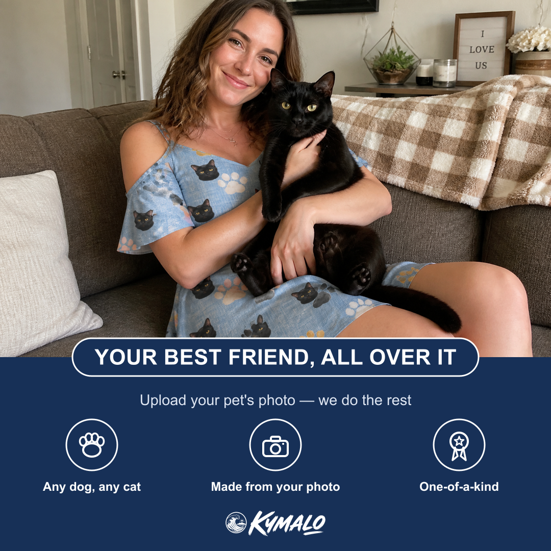 Friends in matching Women's Toe Bean Trail Custom Cat Face Off-Shoulder Dress — a group gift photo