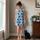 Full-length photo with the pet printed all over this Women's Toe Bean Trail Custom Cat Face Tank Dress