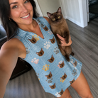 Selfie with the pet whose face is printed all over this Women's Toe Bean Trail Custom Cat Face V-Neck Dress