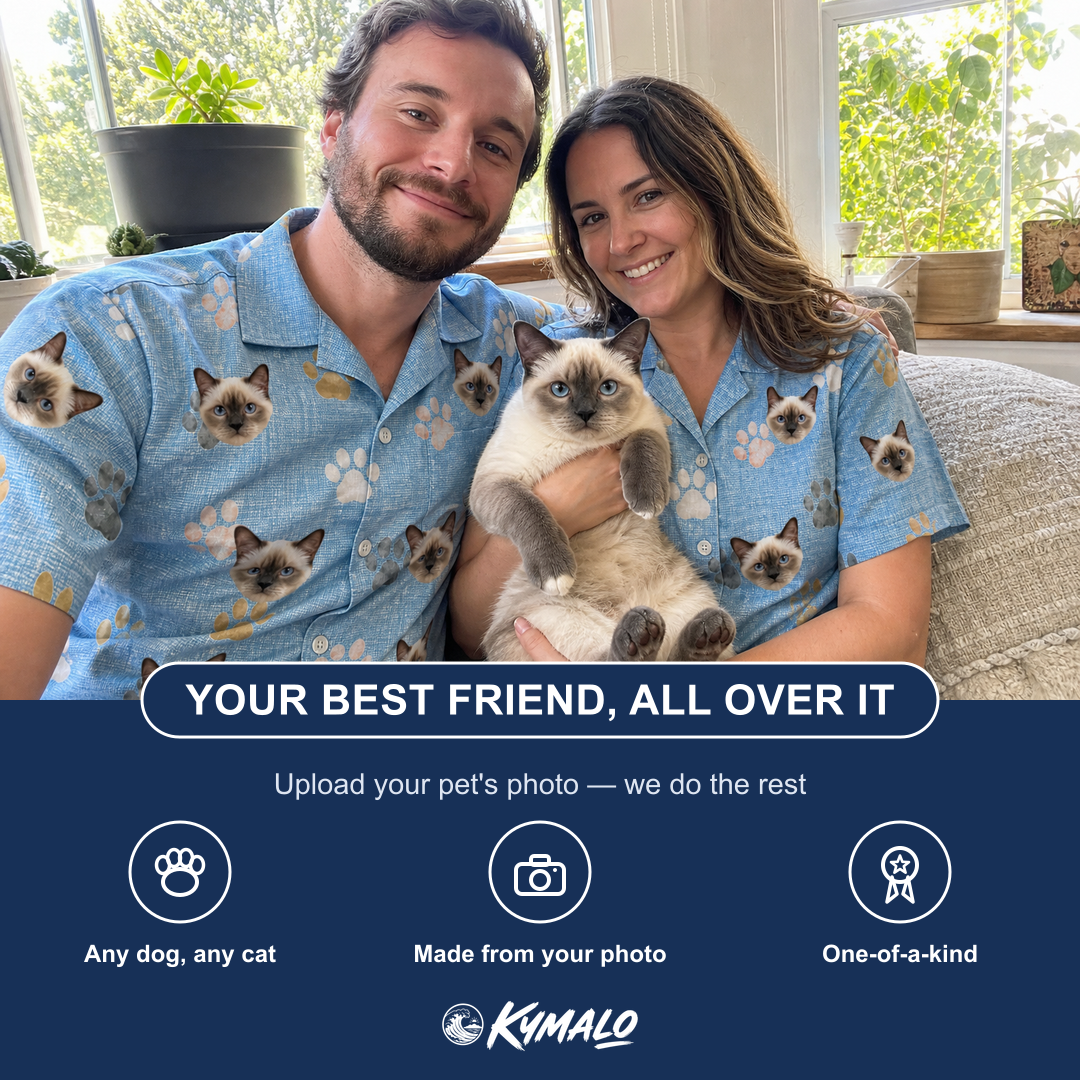 Friends in matching Women's Toe Bean Trail Custom Cat Face Hawaiian Shirt — a group gift photo