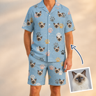 Man wearing Men's Toe Bean Trail Custom Cat Face Shirt & Shorts Set — custom faces printed all-over