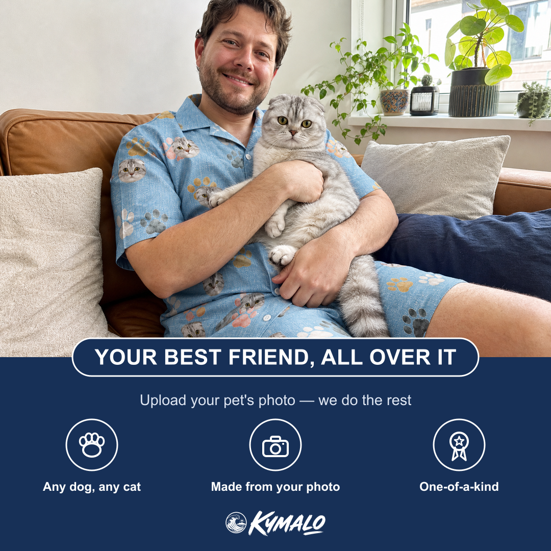 Friends in matching Men's Toe Bean Trail Custom Cat Face Shirt & Shorts Set — a group gift photo