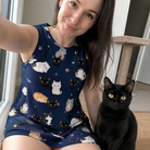 Selfie with the pet whose face is printed all over this Women's Mewsed Charm Custom Cat Face Tank Dress