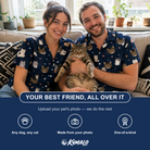 Friends in matching Men's Mewsed Charm Custom Cat Face Hawaiian Shirt — a group gift photo