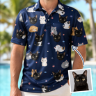 Man wearing Men's Mewsed Charm Custom Cat Face Polo Shirt — custom faces printed all-over