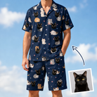 Man wearing Men's Mewsed Charm Custom Cat Face Shirt & Shorts Set — custom faces printed all-over