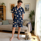 Full-length photo with the pet printed all over this Men's Mewsed Charm Custom Cat Face Shirt & Shorts Set