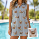 Woman wearing Women's Purrcussion Pings Custom Cat Face V-Neck Dress — custom faces printed all-over