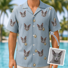 Man wearing Men's Purrcussion Pings Custom Cat Face Hawaiian Shirt — custom faces printed all-over