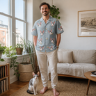 Full-length photo with the pet printed all over this Men's Purrcussion Pings Custom Cat Face Hawaiian Shirt