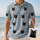Man wearing Men's Purrcussion Pings Custom Cat Face Polo Shirt — custom faces printed all-over
