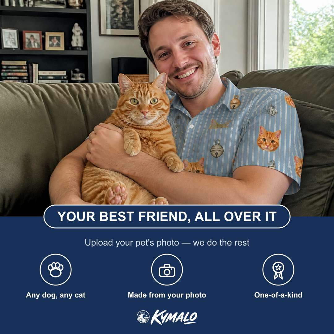 Friends in matching Men's Purrcussion Pings Custom Cat Face Polo Shirt — a group gift photo