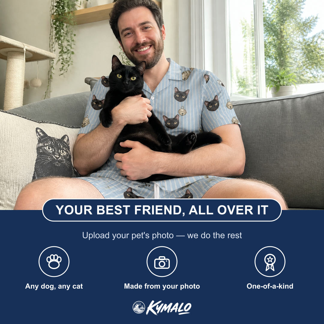 Friends in matching Men's Purrcussion Pings Custom Cat Face Shirt & Shorts Set — a group gift photo