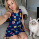 Selfie with the pet whose face is printed all over this Women's Yarn Yowls Custom Cat Face Tank Dress