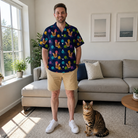 Full-length photo with the pet printed all over this Men's Yarn Yowls Custom Cat Face Hawaiian Shirt