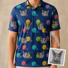 Man wearing Men's Yarn Yowls Custom Cat Face Polo Shirt — custom faces printed all-over