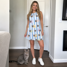 Full-length photo with the pet printed all over this Women's Naptime Nooks Custom Cat Face Tank Dress