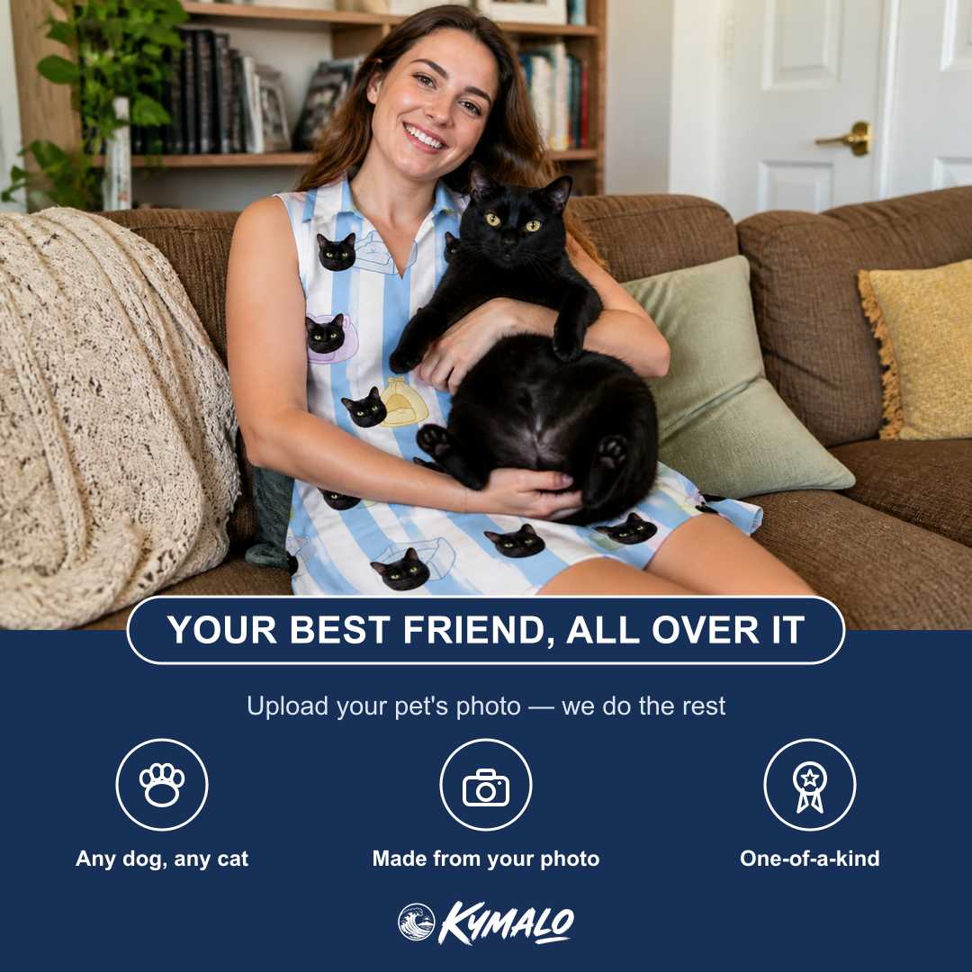Friends in matching Women's Naptime Nooks Custom Cat Face V-Neck Dress — a group gift photo