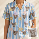 Woman wearing Women's Naptime Nooks Custom Cat Face Hawaiian Shirt — custom faces printed all-over