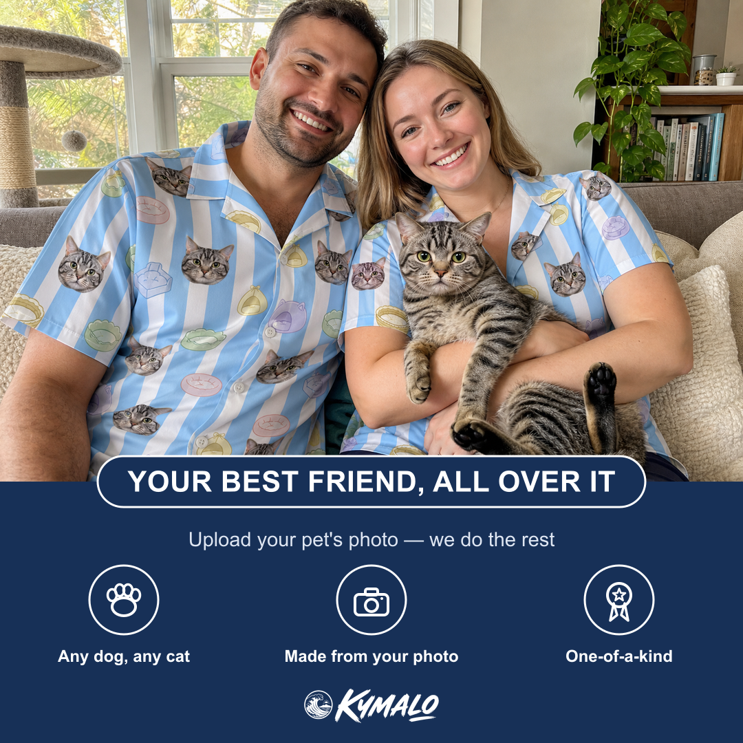 Friends in matching Women's Naptime Nooks Custom Cat Face Hawaiian Shirt — a group gift photo