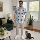 Full-length photo with the pet printed all over this Men's Naptime Nooks Custom Cat Face Polo Shirt
