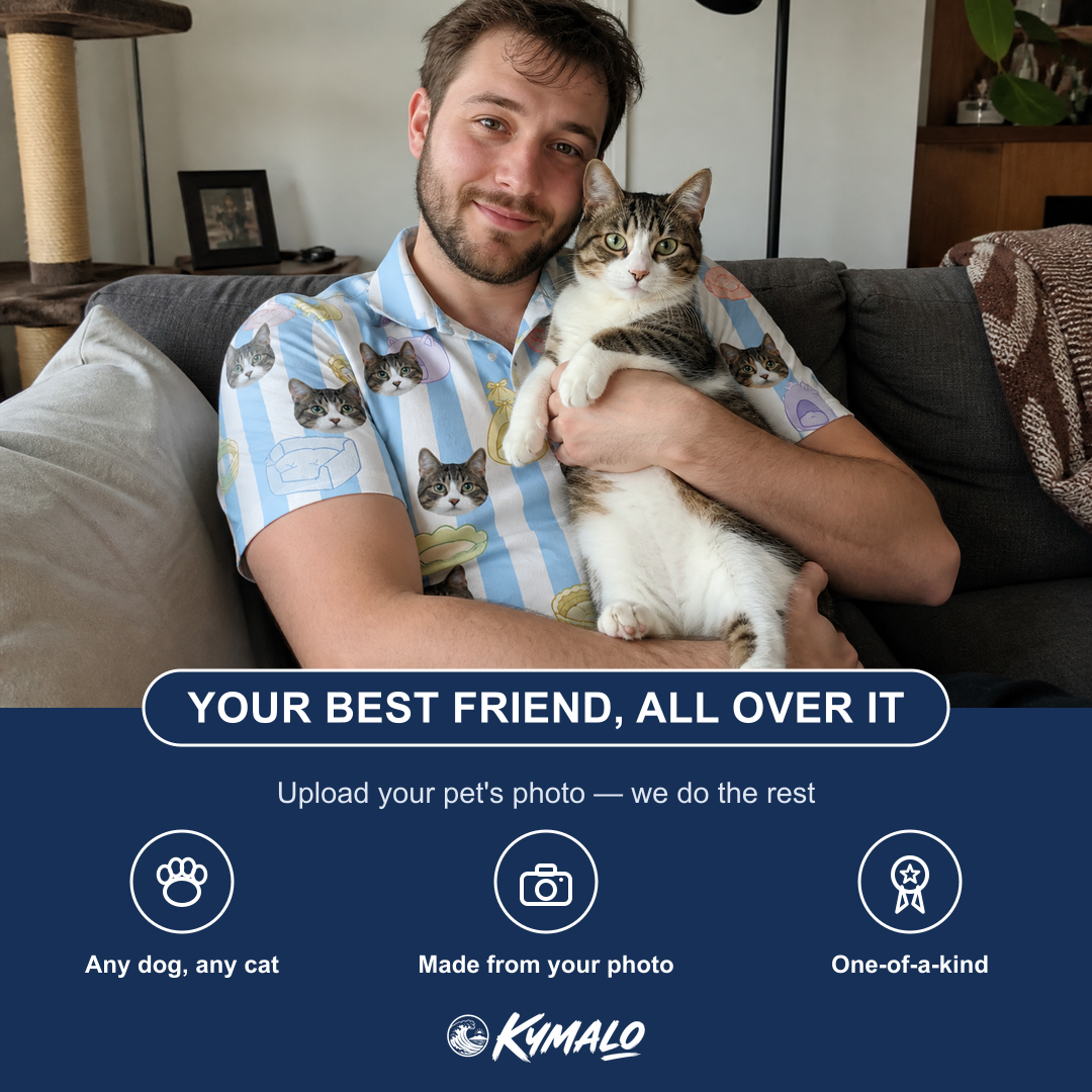 Friends in matching Men's Naptime Nooks Custom Cat Face Polo Shirt — a group gift photo