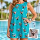 Woman wearing Women's Purrfect Pisces Custom Cat Face Tank Dress — custom faces printed all-over