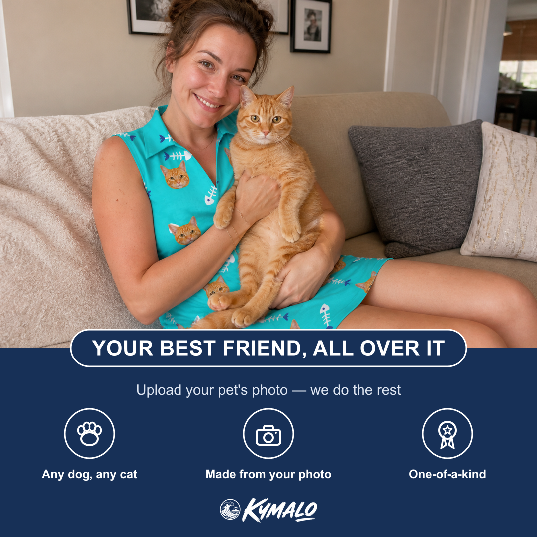 Friends in matching Women's Purrfect Pisces Custom Cat Face V-Neck Dress — a group gift photo