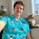Selfie with the pet whose face is printed all over this Men's Purrfect Pisces Custom Cat Face Hawaiian Shirt