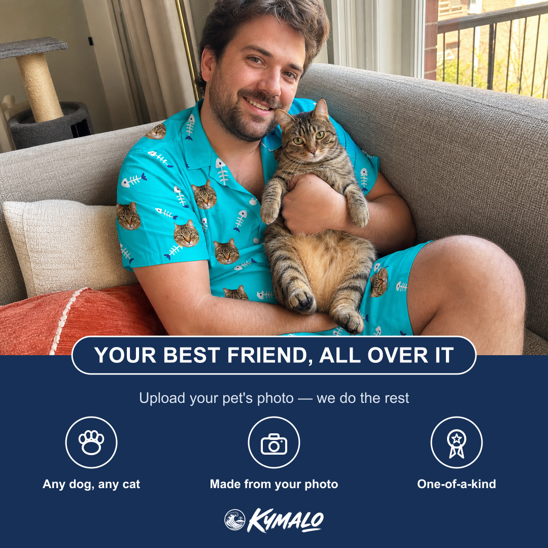 Friends in matching Men's Purrfect Pisces Custom Cat Face Shirt & Shorts Set — a group gift photo
