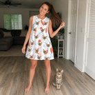 Full-length photo with the pet printed all over this Women's Kitty Plumes Custom Cat Face Tank Dress