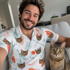 Selfie with the pet whose face is printed all over this Men's Kitty Plumes Custom Cat Face Polo Shirt