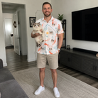 Full-length photo with the pet printed all over this Men's Kitty Plumes Custom Cat Face Polo Shirt