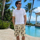 Real-life photo of someone wearing Men's Die Laughing Custom Face Beach Shorts — custom faces printed all-over
