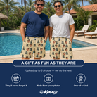 Friends in matching Men's Die Laughing Custom Face Beach Shorts — a group gift photo