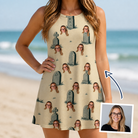 Woman wearing Women's Die Laughing Custom Face Tank Dress — custom faces printed all-over