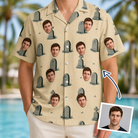 Man wearing Men's Die Laughing Custom Face Hawaiian Shirt — custom faces printed all-over