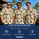 Friends in matching Men's Die Laughing Custom Face Hawaiian Shirt — a group gift photo