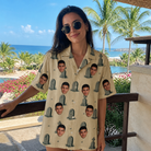 Real-life photo of someone wearing Women's Die Laughing Custom Face Hawaiian Shirt — custom faces printed all-over