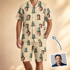 Man wearing Men's Die Laughing Custom Face Shirt & Shorts Set — custom faces printed all-over