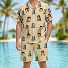 Model wearing Men's Die Laughing Custom Face Shirt & Shorts Set printed with kids' faces