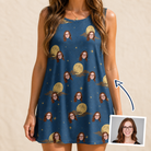 Woman wearing Women's Lunar Laughs Custom Face Tank Dress — custom faces printed all-over