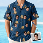 Man wearing Men's Lunar Laughs Custom Face Hawaiian Shirt — custom faces printed all-over