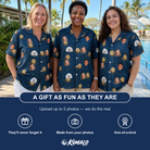 Friends in matching Women's Lunar Laughs Custom Face Hawaiian Shirt — a group gift photo