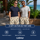 Friends in matching Men's Fiery Fiends Custom Face Beach Shorts — a group gift photo