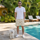 Full-length photo with the pet printed all over this Men's Fiery Fiends Custom Dog Face Beach Shorts