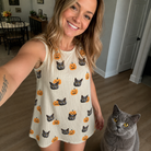 Selfie with the pet whose face is printed all over this Women's Fiery Fiends Custom Cat Face Tank Dress
