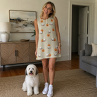 Full-length photo with the pet printed all over this Women's Fiery Fiends Custom Dog Face Tank Dress