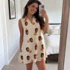 Real-life photo of someone wearing Women's Fiery Fiends Custom Face V-Neck Dress — custom faces printed all-over